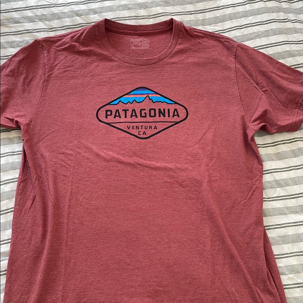 Patagonia Men's Burgundy Tee with Logo